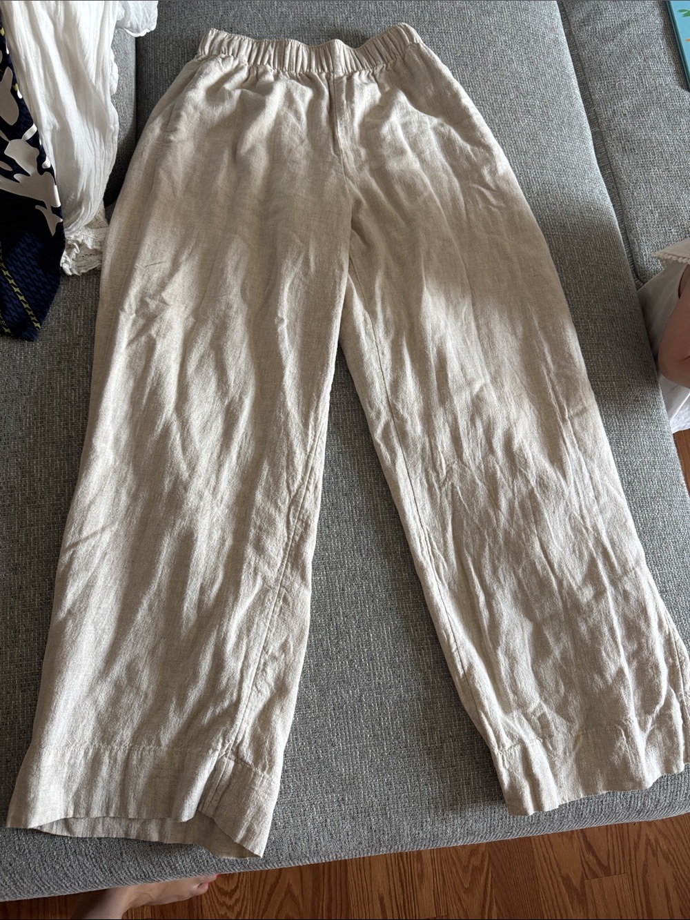 Abercrombie & Fitch Beige Wide-Leg Linen Pants